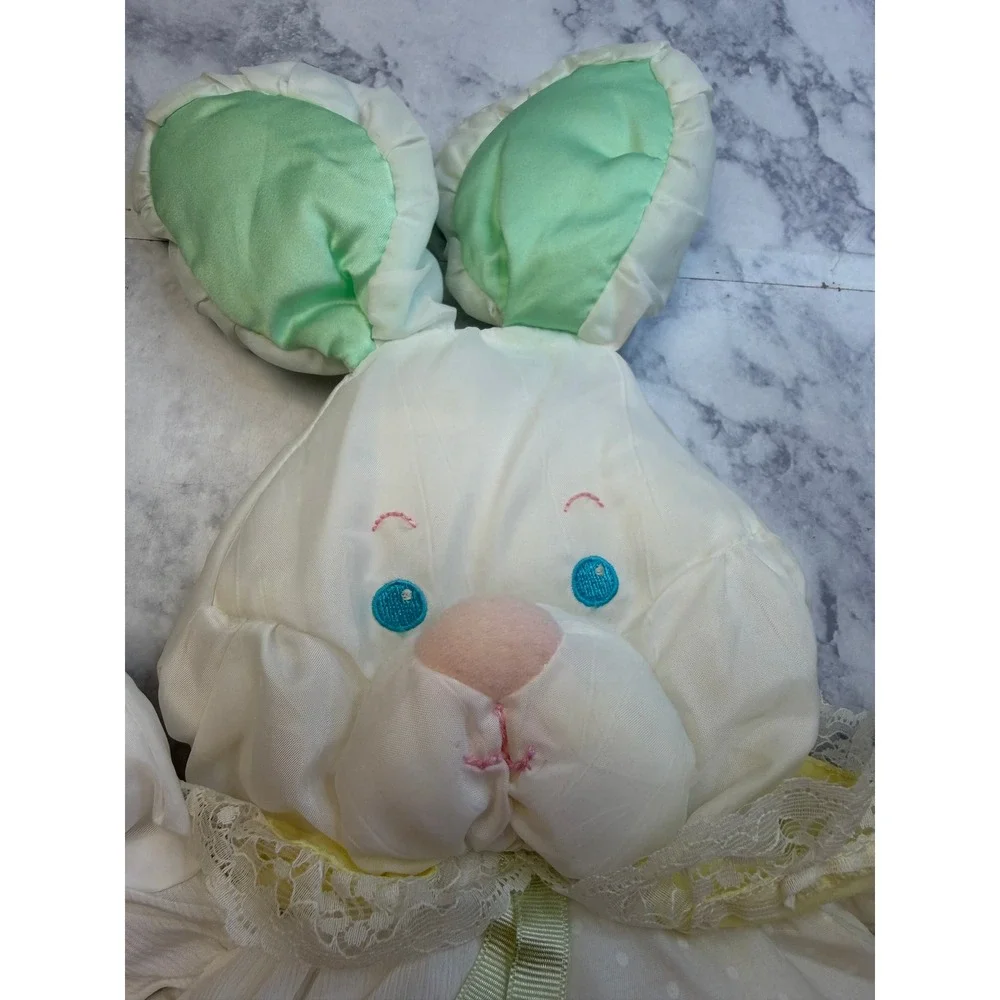 Vintage Fisher Price Puffalump Bunny Rabbit Plush 1988 White Pastel Green 1359